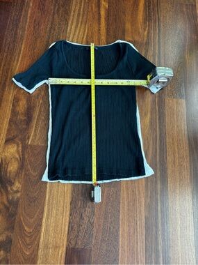 J. Crew Black Short Sleeve Ribbed Top with White Trim